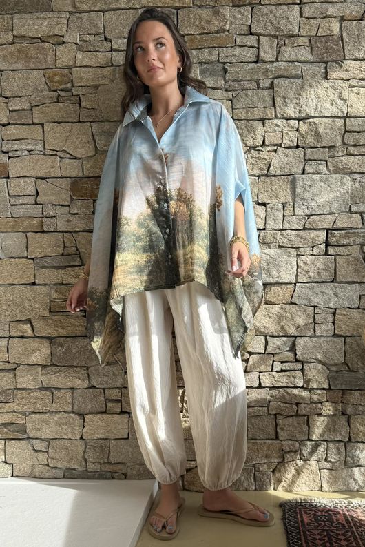 Zeta Otto Montana Mountain Range Blouse Blue